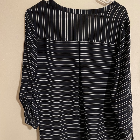 Navy Striped V-Neck Blouse - Picture 3 of 3